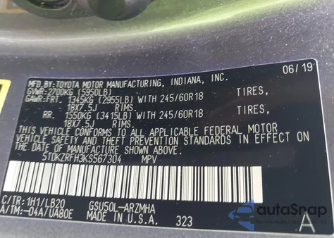 2019 Toyota Highlander Xle z USA, uszkodzony, nr VIN 5TDKZRFH3KS567304